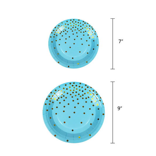 Blue & Gold Confetti Paper Plates - Set of 10