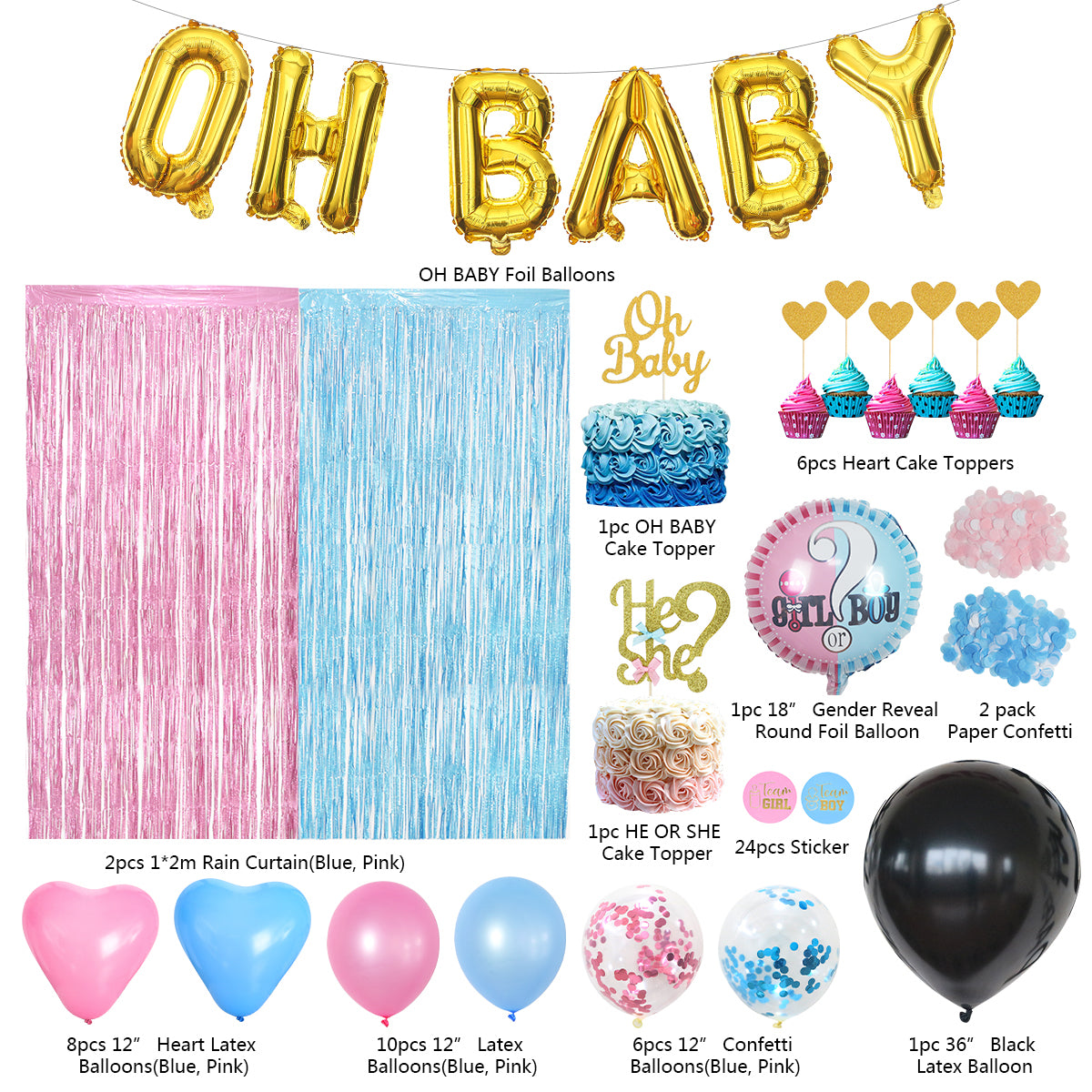 Gender Reveal Balloon & Prop Decoration Kit