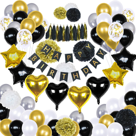 Black & Gold Birthday Decoration Kit