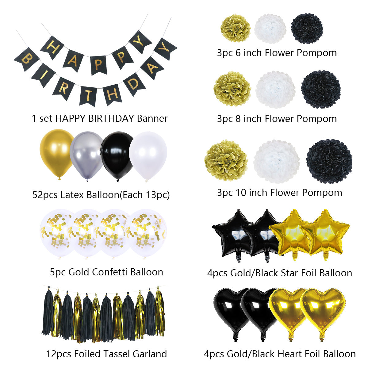 Black & Gold Birthday Decoration Kit