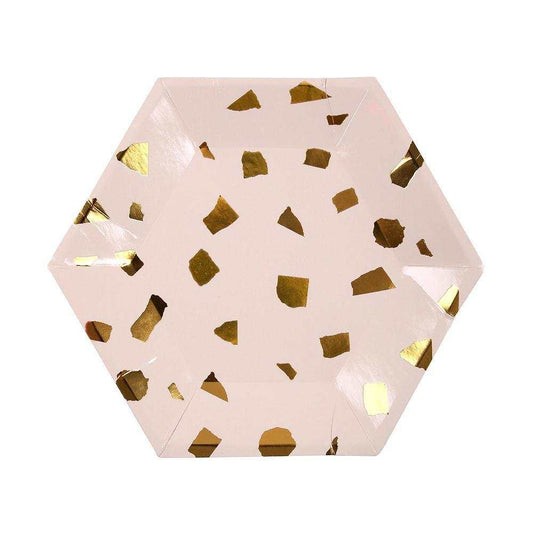 10" Hexagon Plate - Pink & Gold - Set of 8