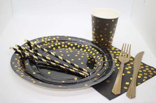 Black & Gold Confetti Napkins - Set of 10