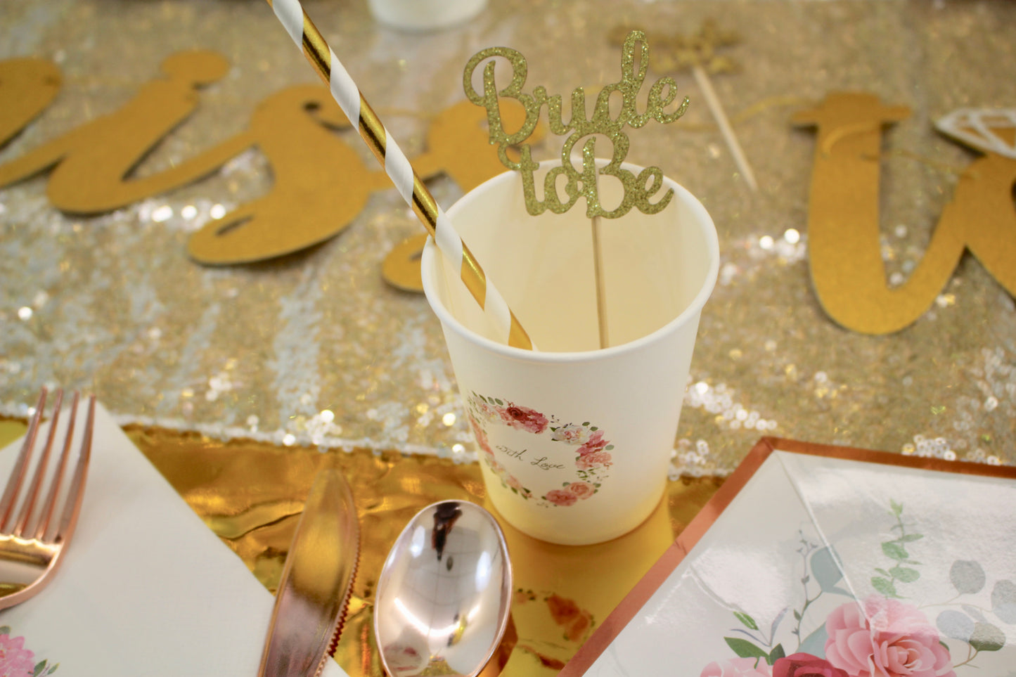 Bride to Be Golden Cake/Cupcake Toppers - Set of 10