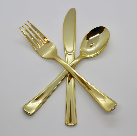 Heavy Duty Disposable Utensil Set, Set of 8 - Gold