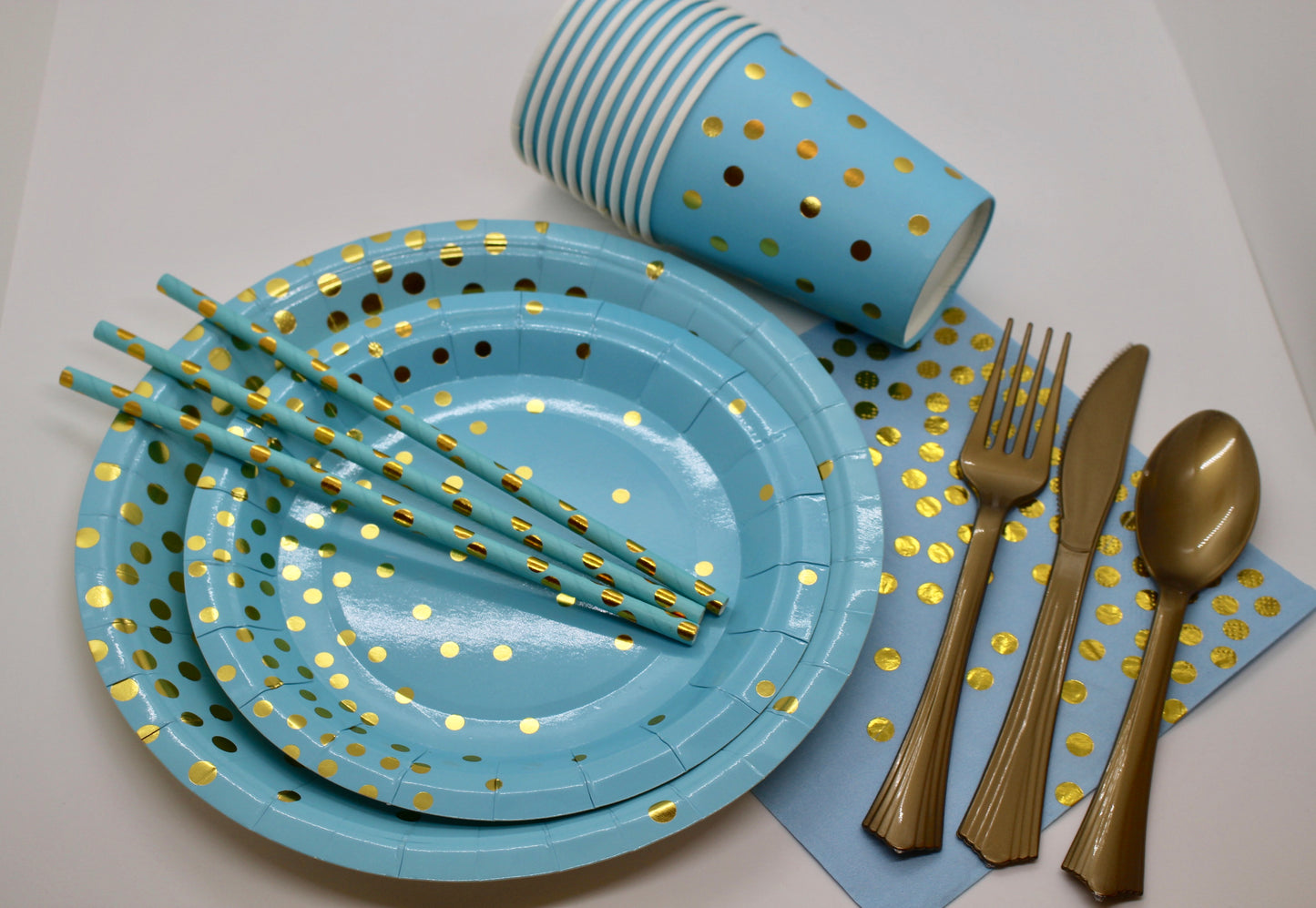 Blue & Gold Confetti Paper Plates - Set of 10