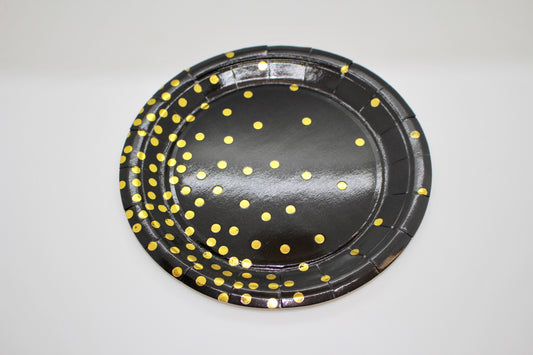Black & Gold Confetti Plates - Set of 10