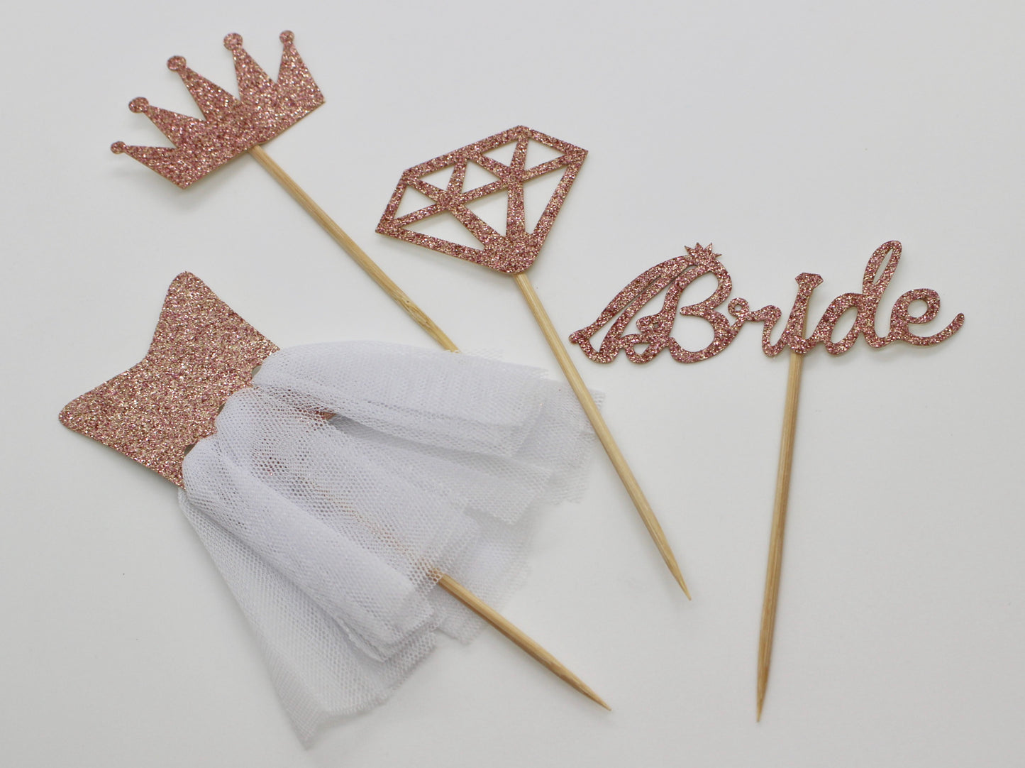 Rose Gold Bridal Cupcake Toppers - Set of 4
