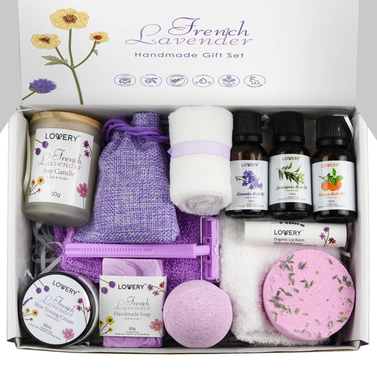 Handmade Bath Gift Set, French Lavender Spa Gift Box, 18pcs