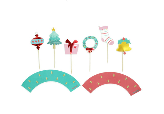 Holly Jolly Christmas - Cupcake Toppers & Wrappers, 12 ct
