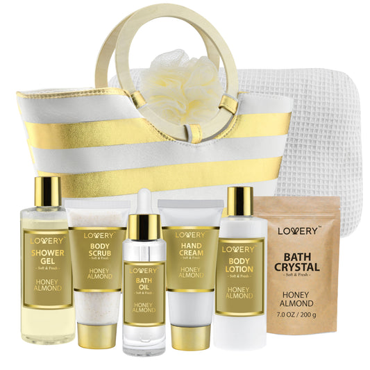 Spa Kit Gift Set - Honey Almond Scent in Gift-Ready Tote Bag
