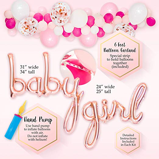 Baby Shower Decorations Girl Kit, Pink and Gold, Its a Girl Banner