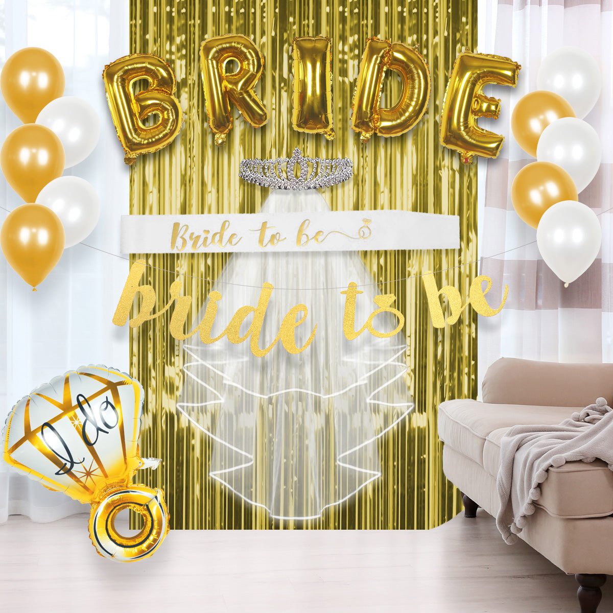 Gold Bridal Shower Decoration Kit - 21 Pieces!