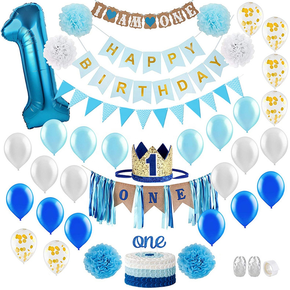 Blue 1st Birthday Decoration Kit
