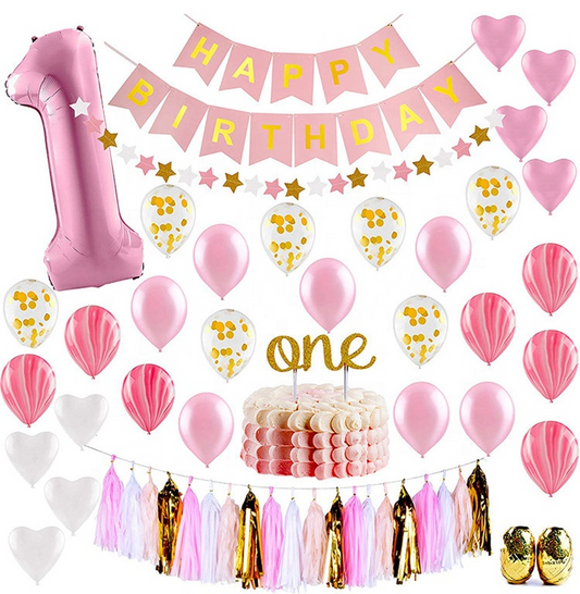 Pink 1st Birthday Decoration Kit