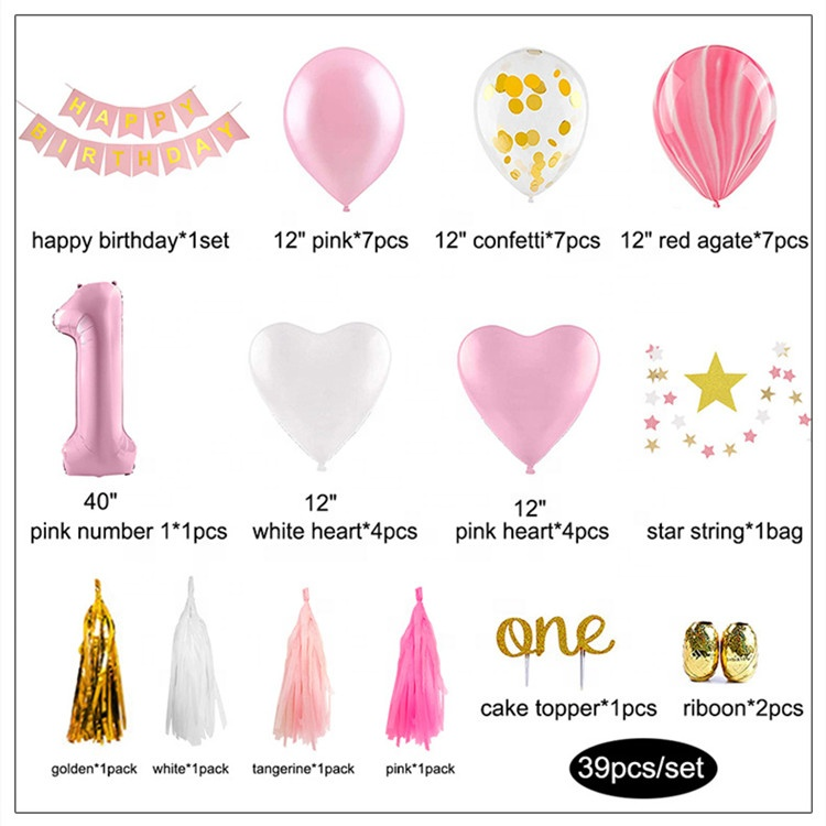 Pink 1st Birthday Decoration Kit