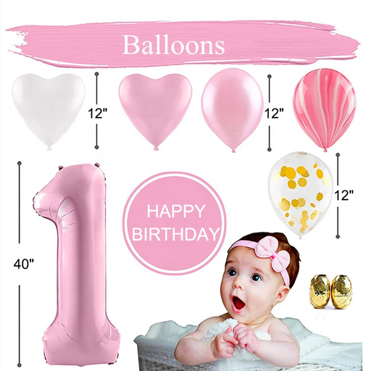 Number 1 pink balloon - 1 year old girl birthday decoration