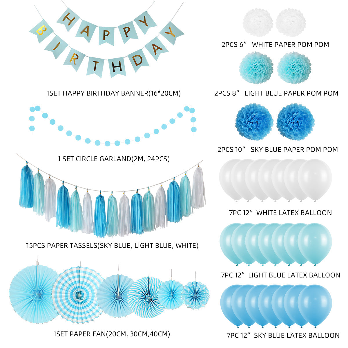 Blue Happy Birthday Decoration Kit - 49 Pieces!