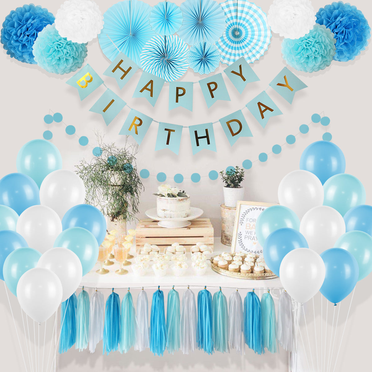Blue Happy Birthday Decoration Kit - 49 Pieces!