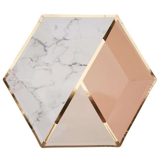 10" Hexagon Plate - Marbled Peach - Set of 8