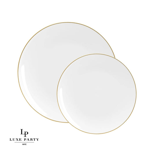 Round White • Gold Plastic  Plates | 10 Pack