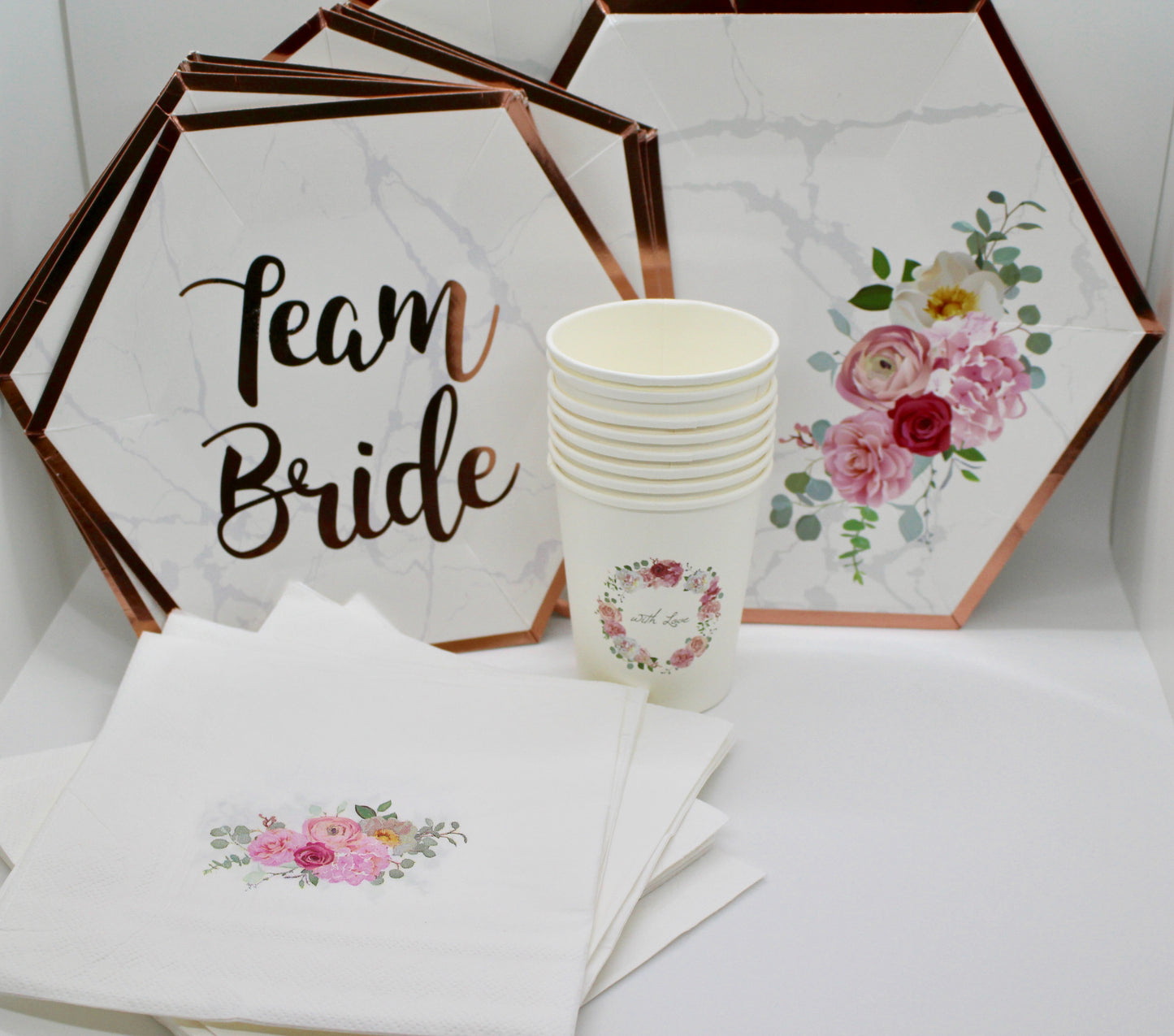 Team Bride Floral Paper Plate Set - Set of 8