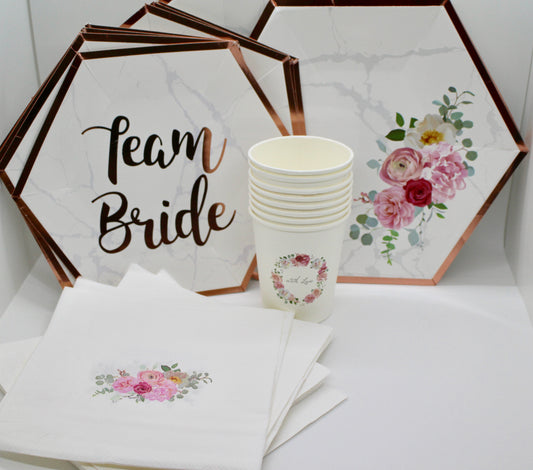 Team Bride Floral Cups - Set of 8