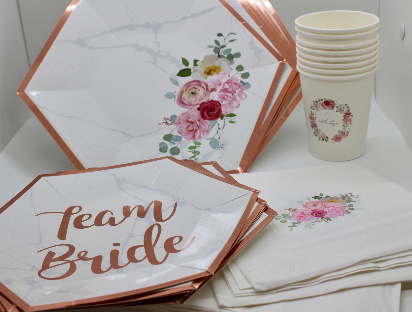 Team Bride Floral 9" Paper Plate - Set of 8