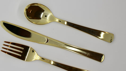 Heavy Duty Disposable Spoon Set, Set of 8 - Gold