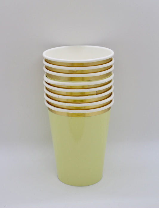 Pale Yellow Paper Cups - Set of 8