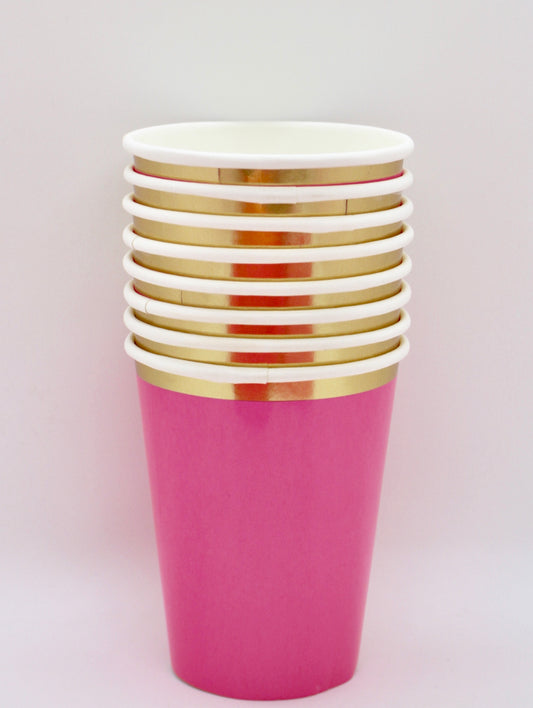 Rose Pink Paper Cups - Set of 8