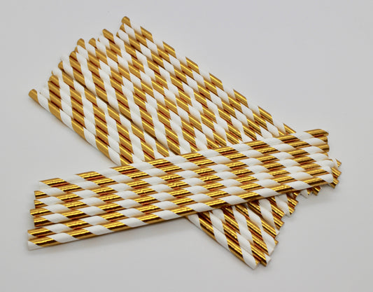 Golden Striped Straws - Set of 25