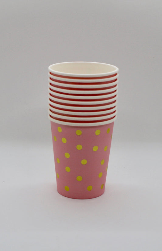 Pink & Gold Confetti Paper Cups - Set of 10