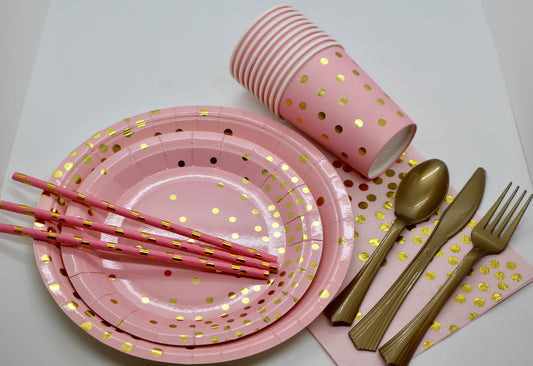 Pink & Gold Confetti Napkins - Set of 10