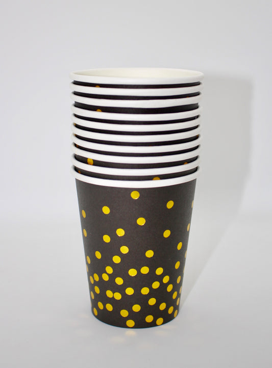 Black & Gold Paper Cups - Set of 8